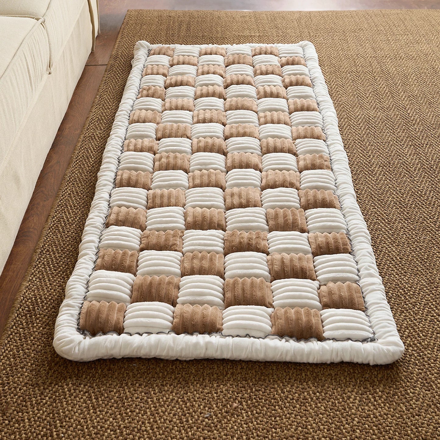 Funda de sofá a cuadros Fuzzy Cream