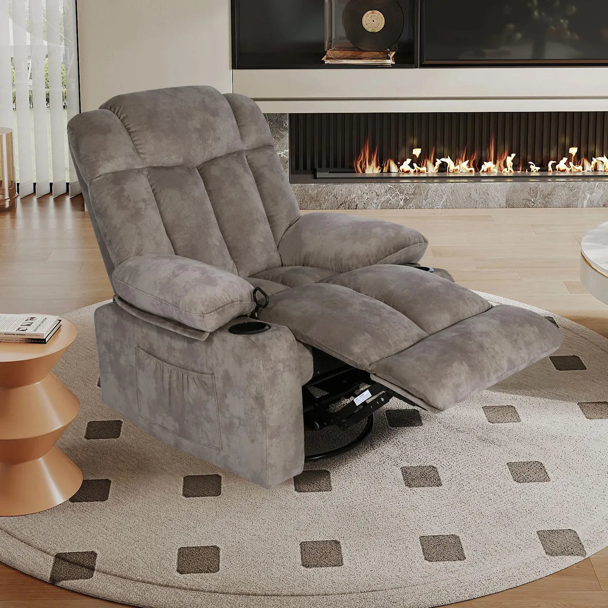 Sillón Bergere Reclinable Mecedor Giro 360 1 cuerpo Telsiai 90x101x164 cm Café