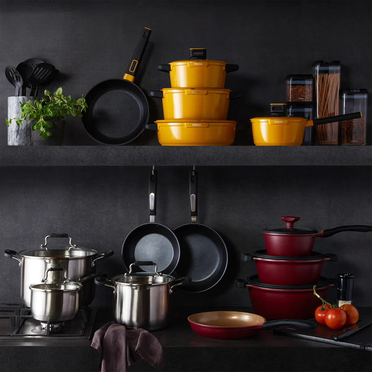 Batería De Cocina Antiadherente Preston 9 Piezas Amarilla Wurden
