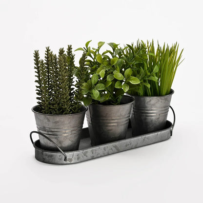 Set 3 Plantas Artificiales Con Macetero 36.8 Cm Con Bandeja Mica