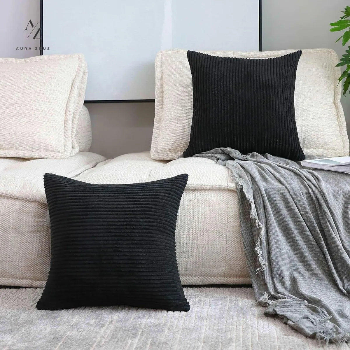 Set De 2 Fundas De Cojines Cama Sillon Suave Negra 45 X 45 Aura Zeus