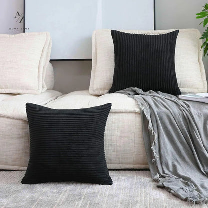 Set De 2 Fundas De Cojines Cama Sillon Suave Negra 45 X 45 Aura Zeus
