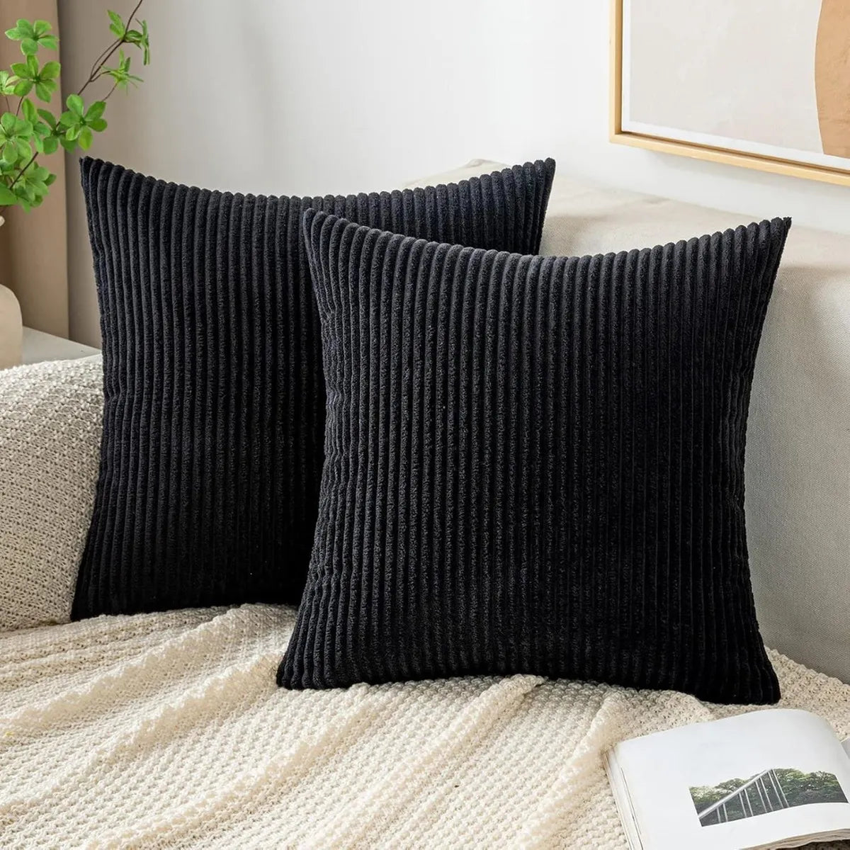 Set De 2 Fundas De Cojines Cama Sillon Suave Negra 45 X 45 Aura Zeus