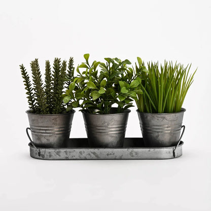 Set 3 Plantas Artificiales Con Macetero 36.8 Cm Con Bandeja Mica